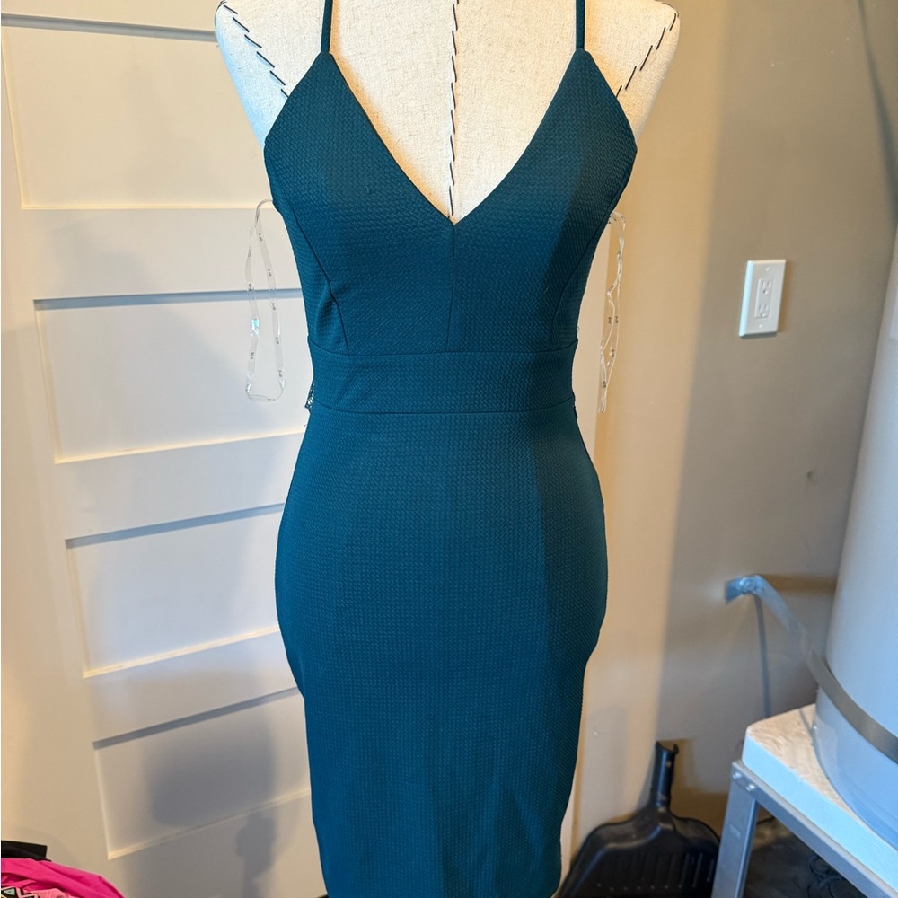 Elegant Teal Spaghetti Strap Dress